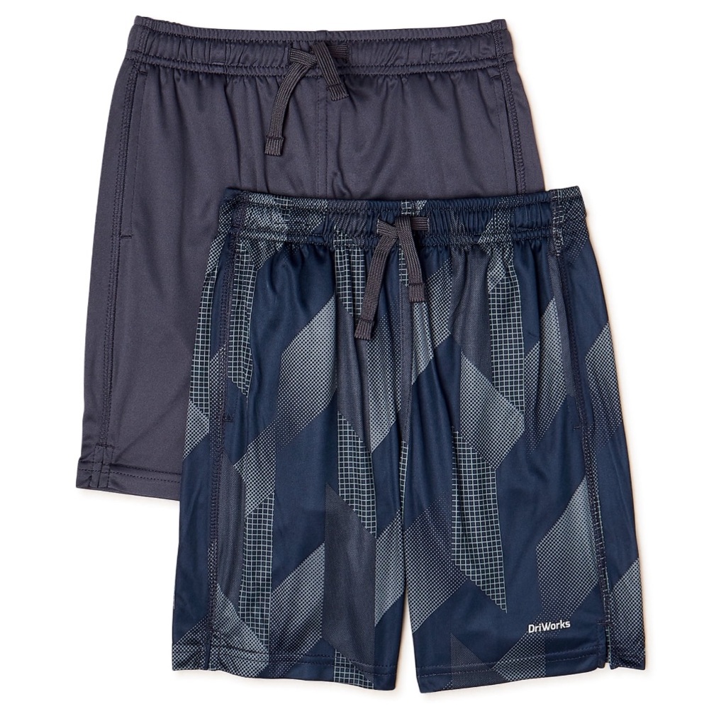 Athletic Works Boys Shorts, 2-Pack, Slate Grey Aop/ Slate Grey